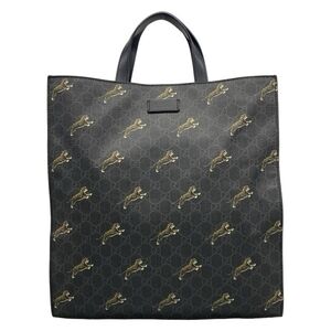 Gucci tote bag GG Plus Supreme leather dark gray black multi tiger